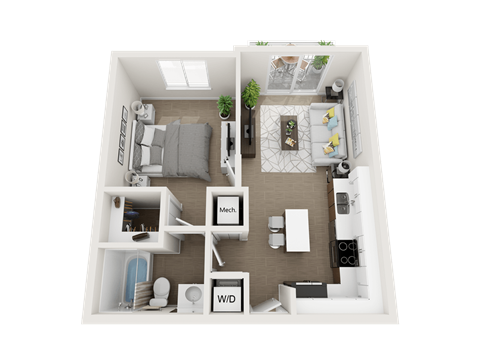 1 bedroom 1 bathroom floor plan Gat Blue Lagoon 7, Miami, FL, 33126